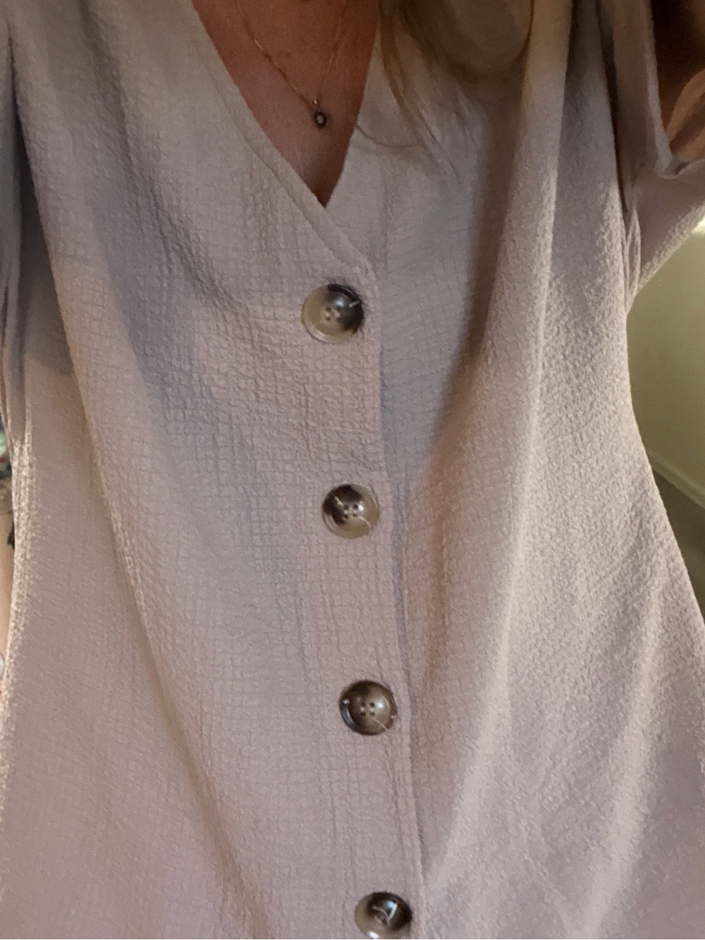 Aritzia Cream Textured Button-Front V-Neck Top